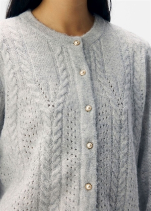 Flora ls knit button cardigan Light Grey Melange Object 